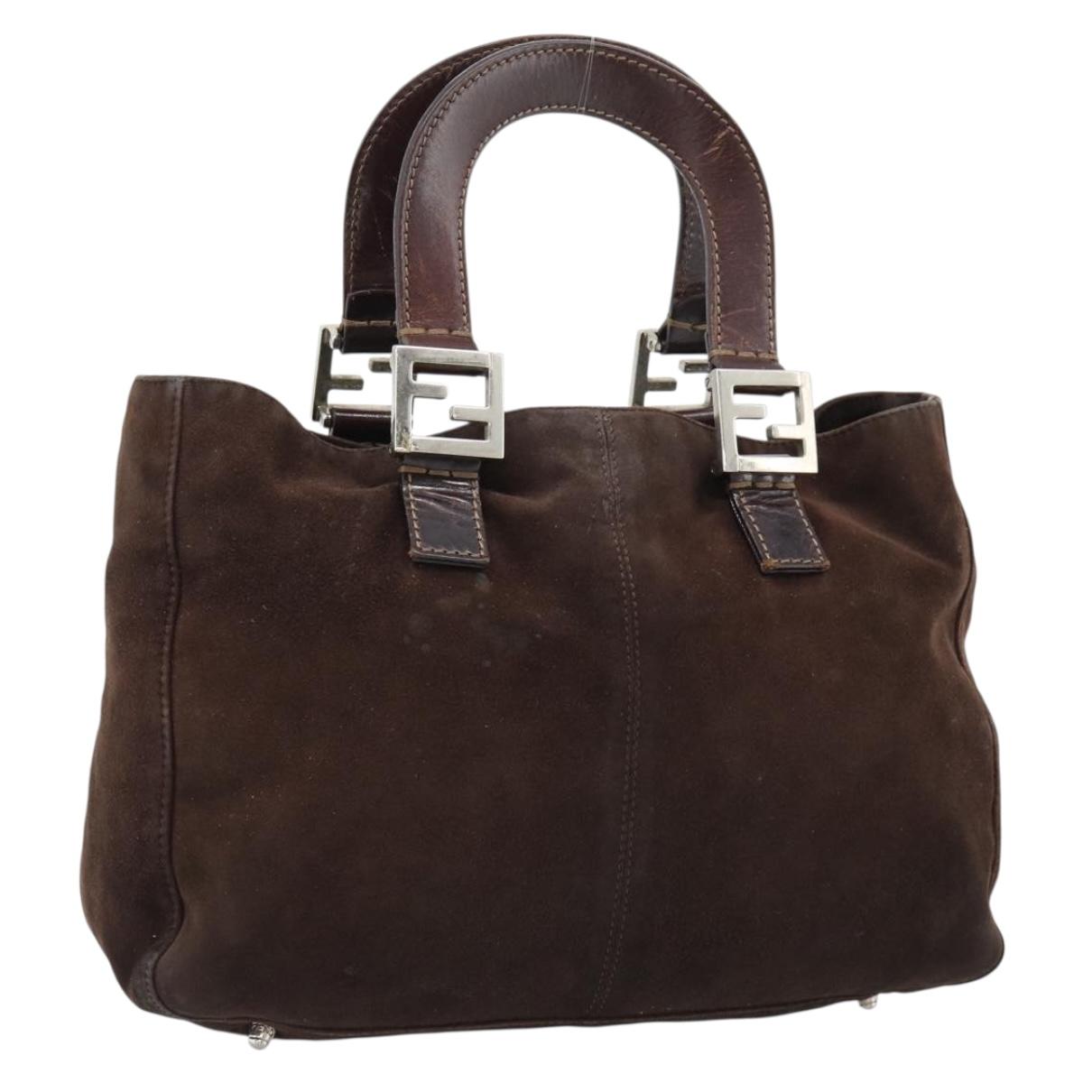 FENDI Hand Bag Suede Brown Silver Auth 160122