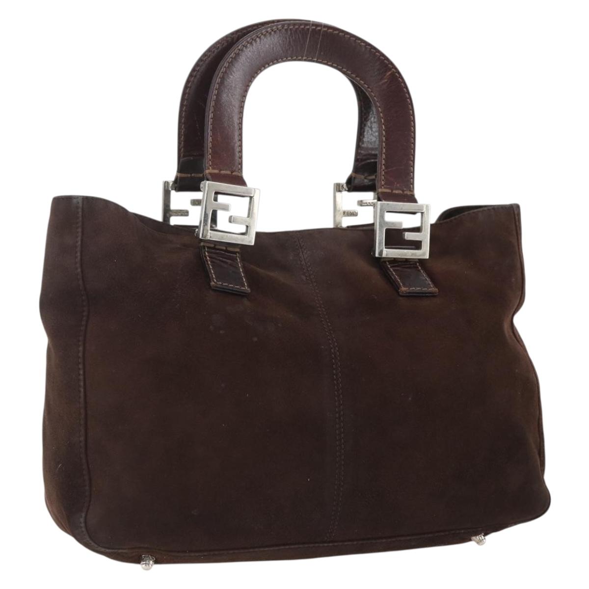 FENDI Hand Bag Suede Brown Silver Auth 160122