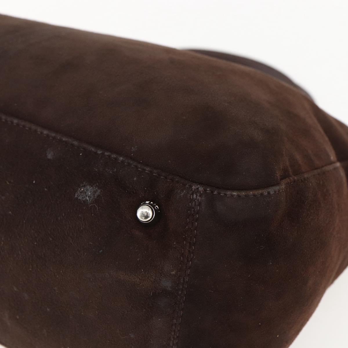 FENDI Hand Bag Suede Brown Silver Auth 160122