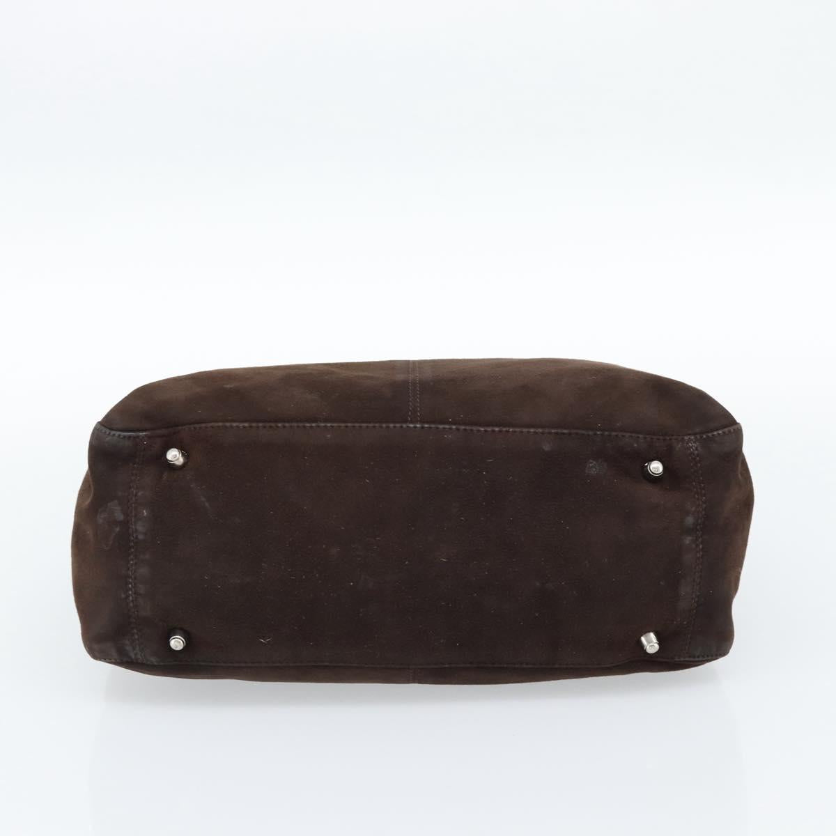 FENDI Hand Bag Suede Brown Silver Auth 160122