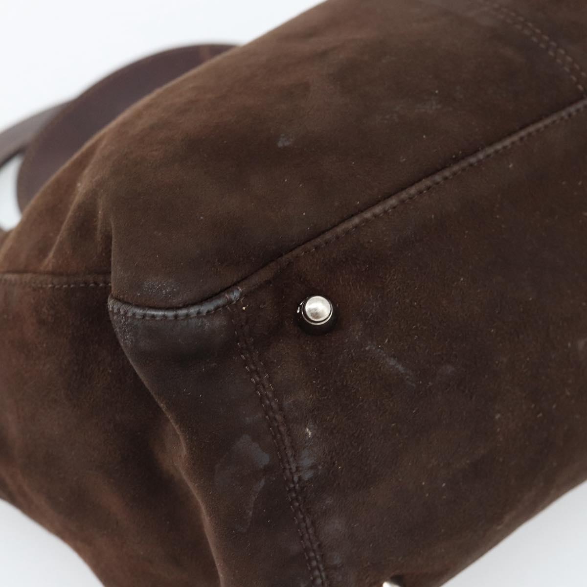 FENDI Hand Bag Suede Brown Silver Auth 160122