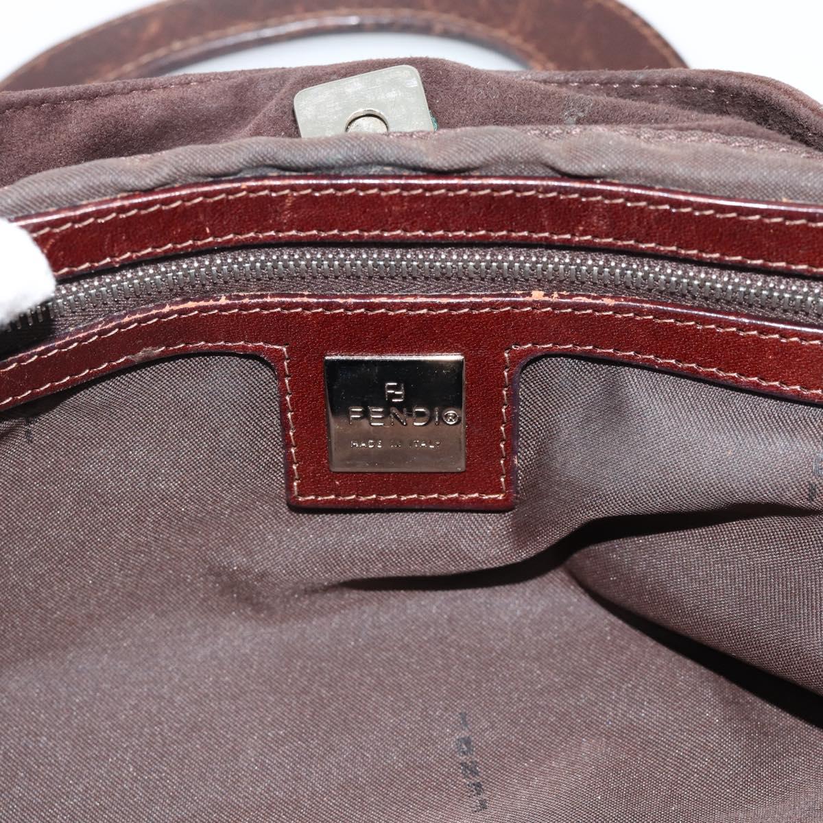 FENDI Hand Bag Suede Brown Silver Auth 160122