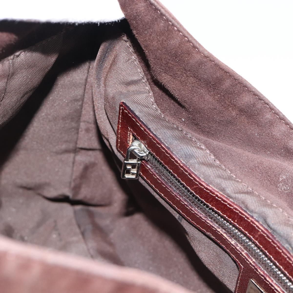 FENDI Hand Bag Suede Brown Silver Auth 160122
