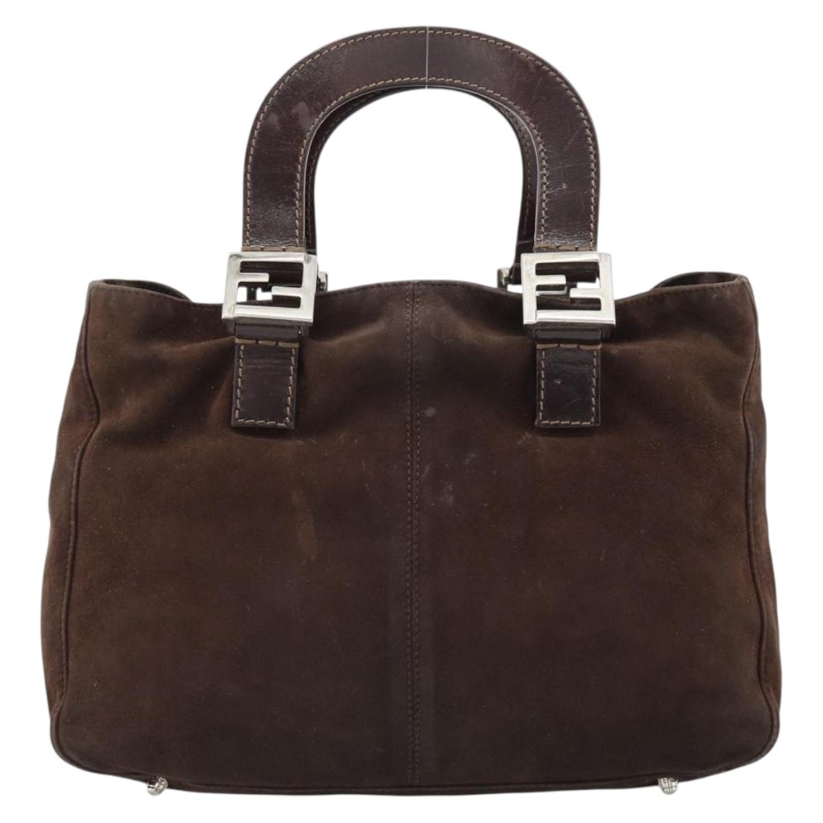 FENDI Hand Bag Suede Brown Silver Auth 160122