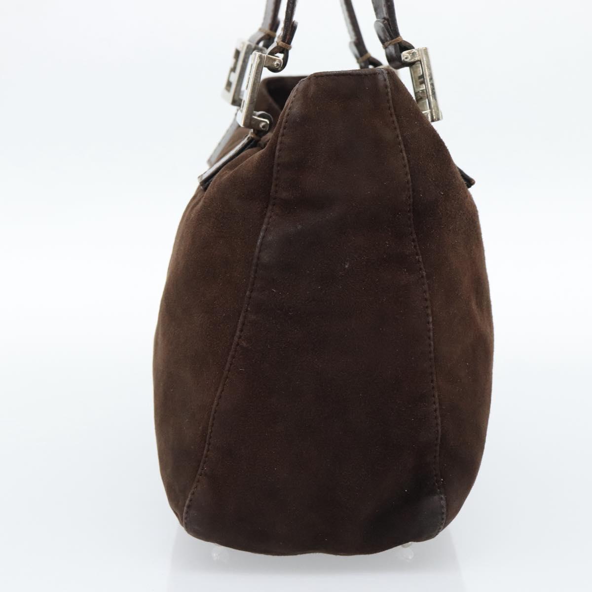 FENDI Hand Bag Suede Brown Silver Auth 160122