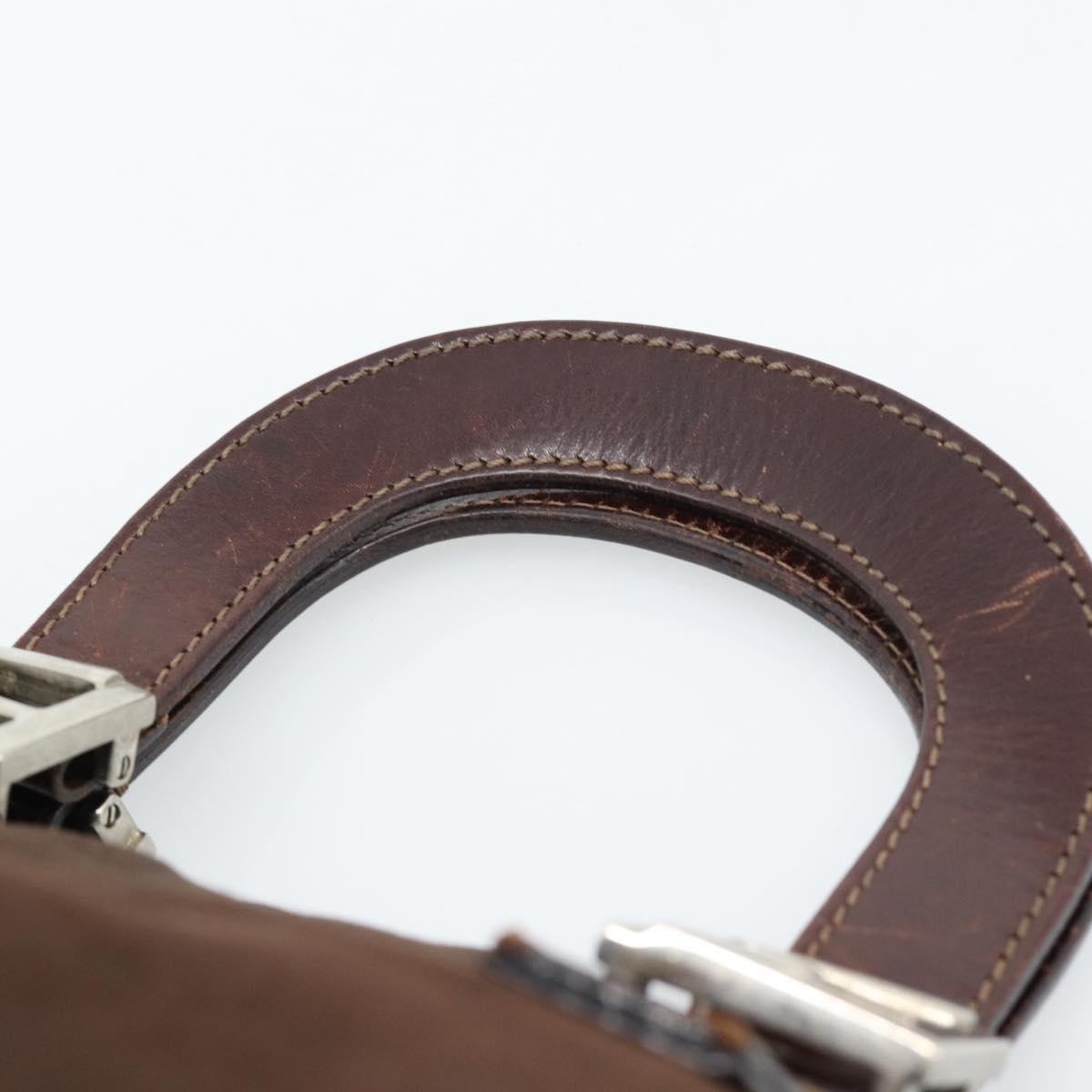 FENDI Hand Bag Suede Brown Silver Auth 160122