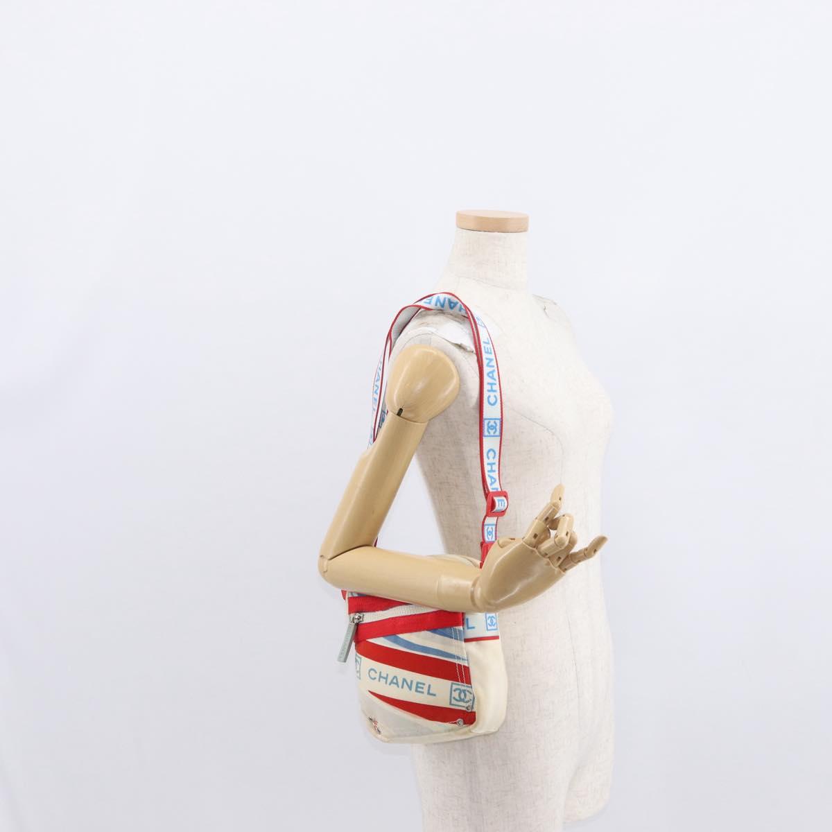 CHANEL Sports Line Shoulder Bag Canvas White Silver CC Auth 160123A