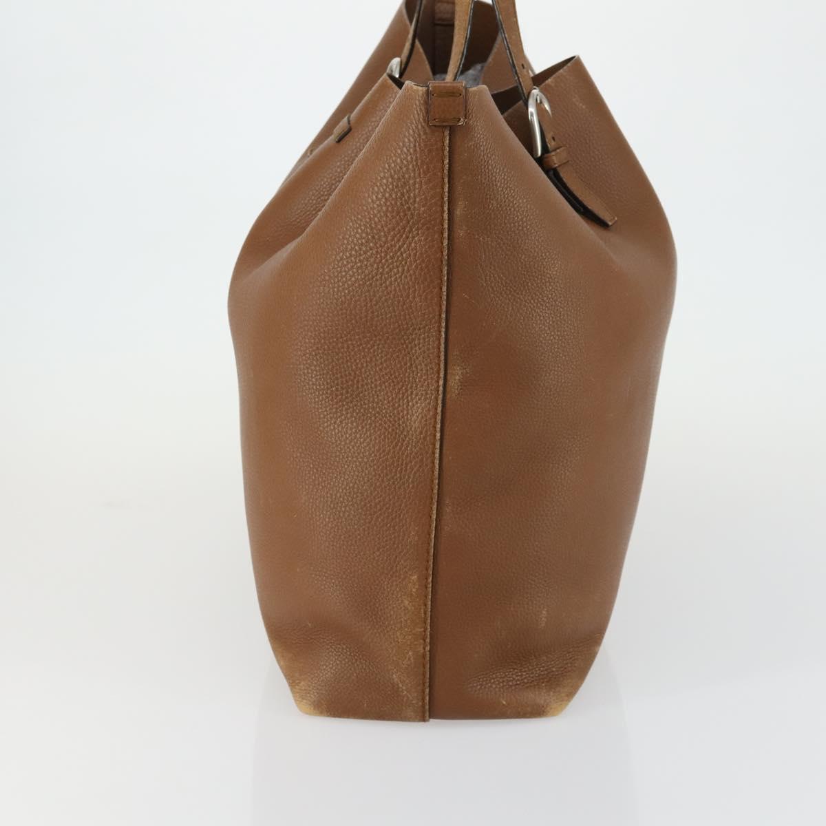 GUCCI Tote Bag Leather Brown Silver Auth 160133