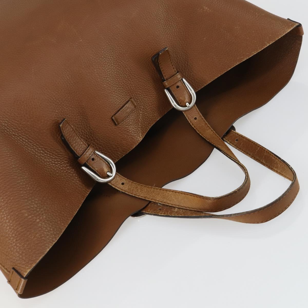 GUCCI Tote Bag Leather Brown Silver Auth 160133