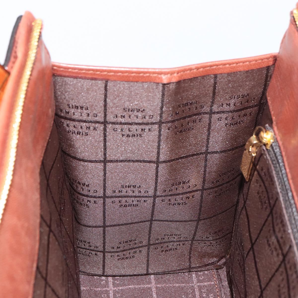 CELINE Macadam Canvas Hand Bag Leather 2way Brown Gold Auth 160135