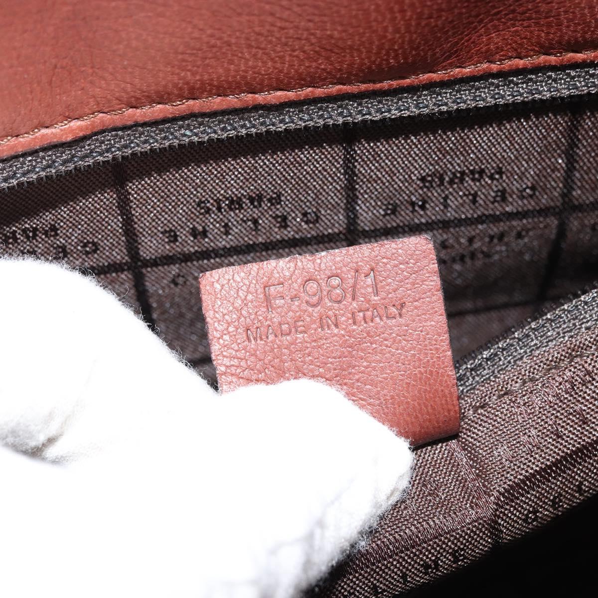 CELINE Macadam Canvas Hand Bag Leather 2way Brown Gold Auth 160135