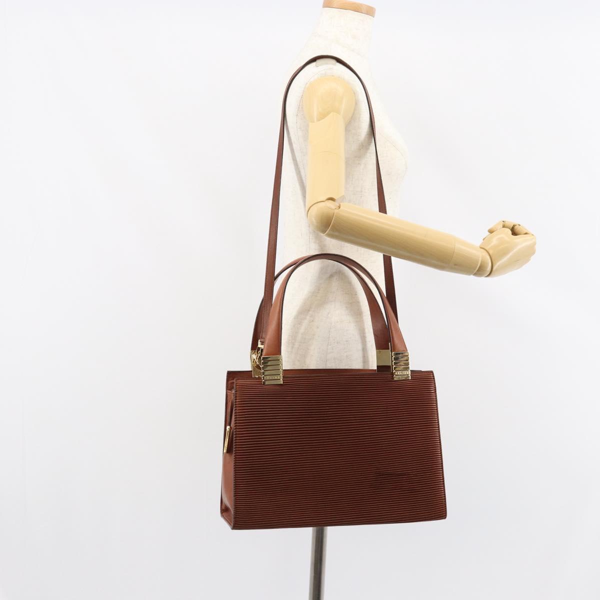 CELINE Macadam Canvas Hand Bag Leather 2way Brown Gold Auth 160135