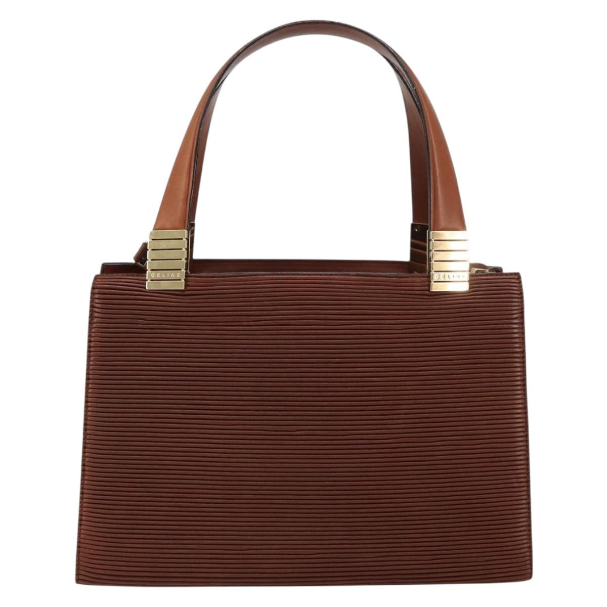 CELINE Macadam Canvas Hand Bag Leather 2way Brown Gold Auth 160135