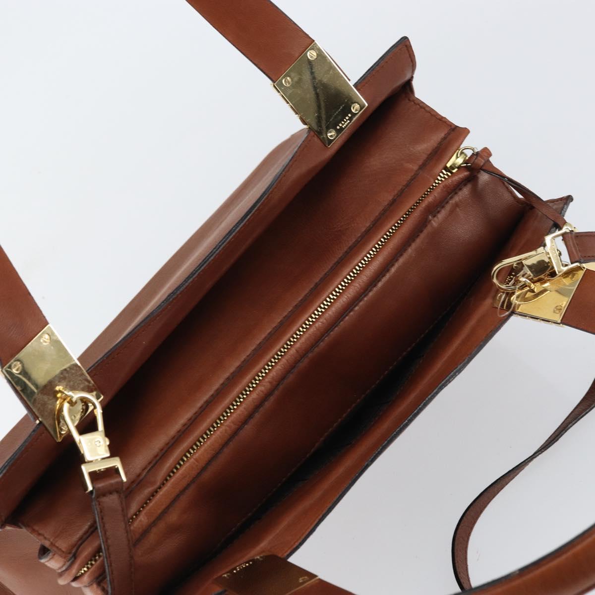 CELINE Macadam Canvas Hand Bag Leather 2way Brown Gold Auth 160135