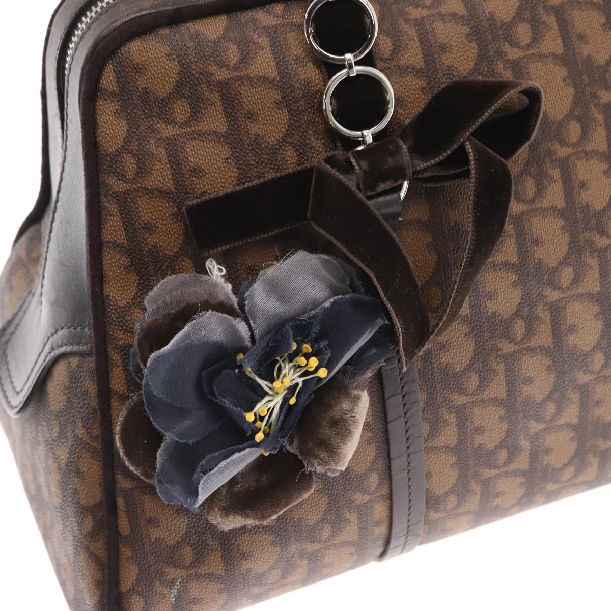 Christian Dior Romantic Trotter Canvas Hand Bag PVC Brown Silver Auth 160136V