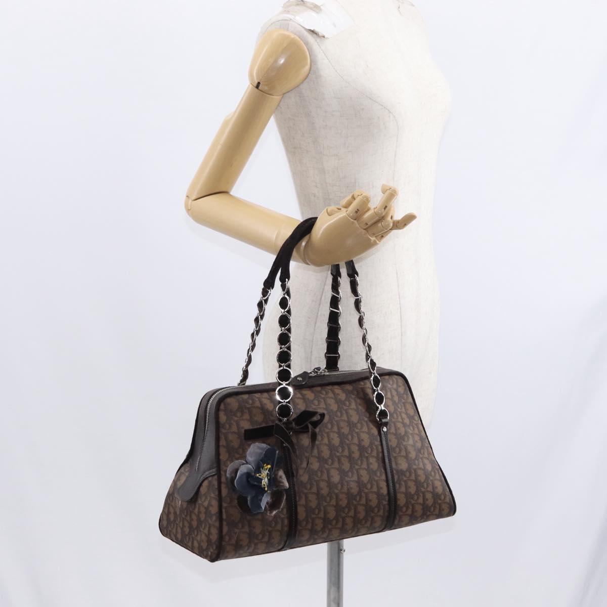 Christian Dior Romantic Trotter Canvas Hand Bag PVC Brown Silver Auth 160136V