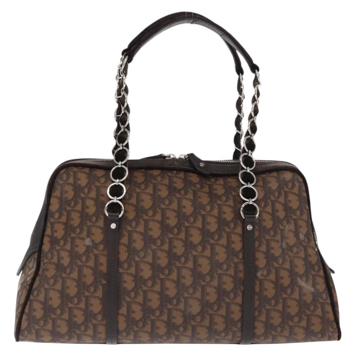 Christian Dior Romantic Trotter Canvas Hand Bag PVC Brown Silver Auth 160136V