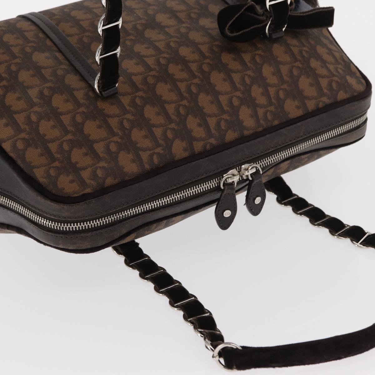 Christian Dior Romantic Trotter Canvas Hand Bag PVC Brown Silver Auth 160136V