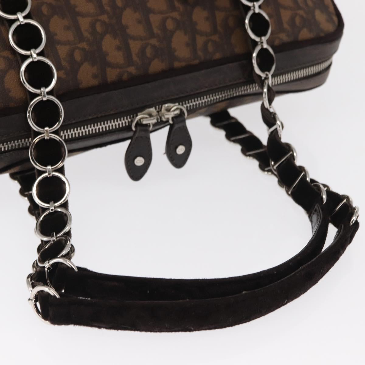 Christian Dior Romantic Trotter Canvas Hand Bag PVC Brown Silver Auth 160136V