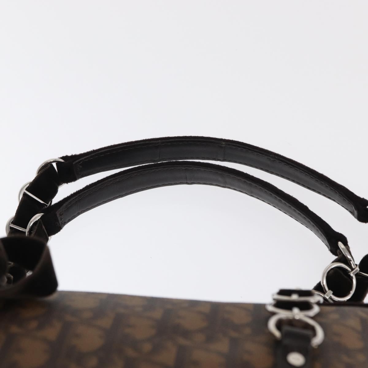 Christian Dior Romantic Trotter Canvas Hand Bag PVC Brown Silver Auth 160136V