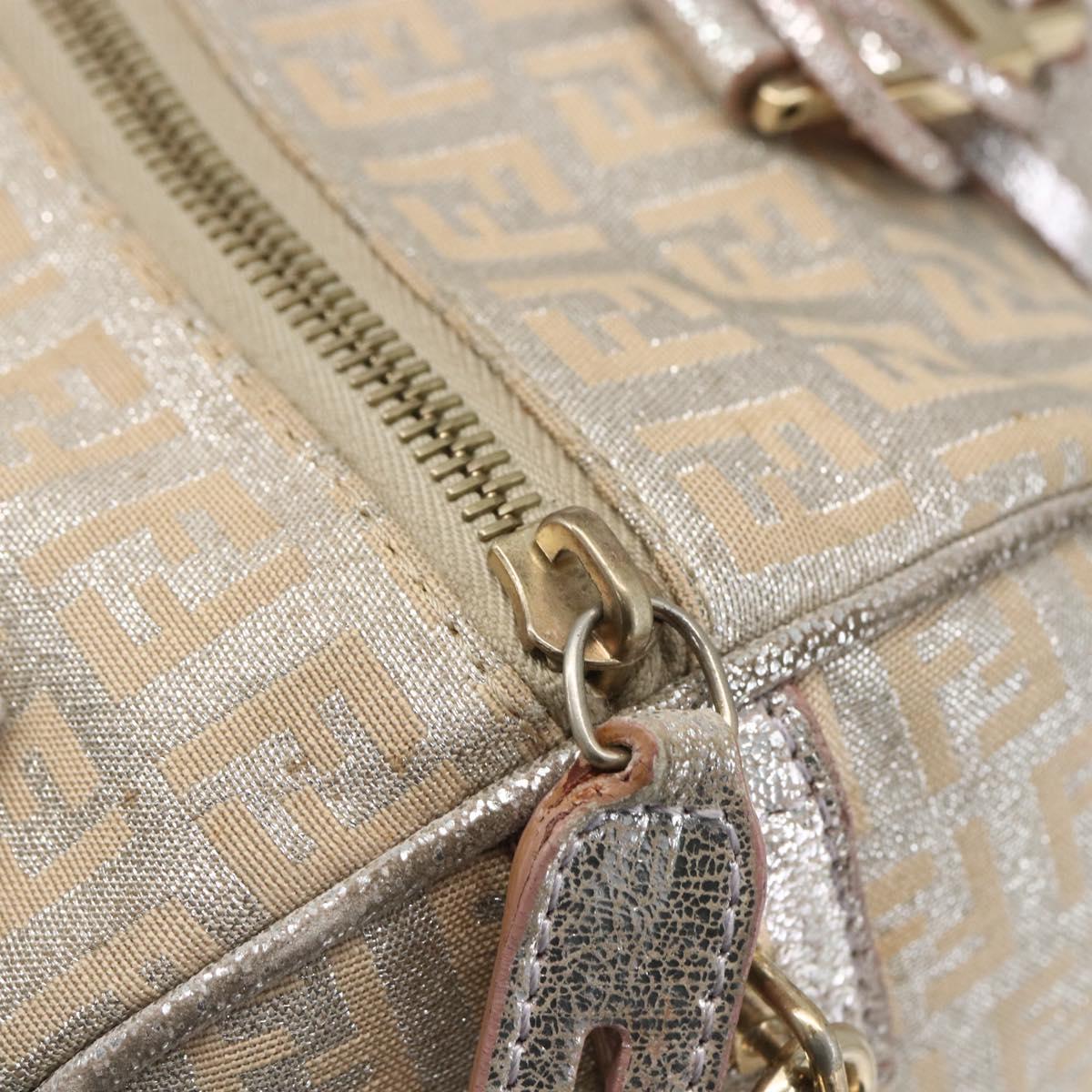 FENDI Zucchino Canvas Hand Bag Silver Auth 160139