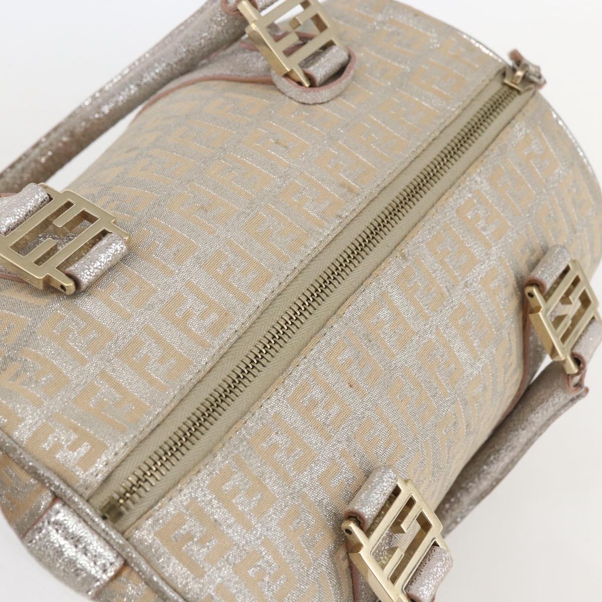 FENDI Zucchino Canvas Hand Bag Silver Auth 160139