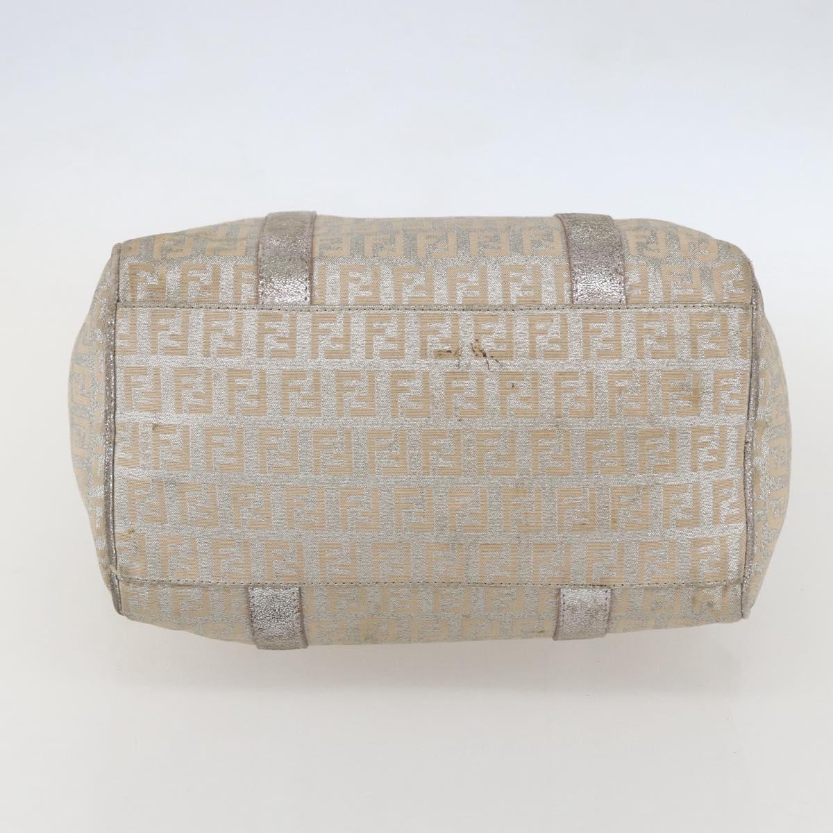 FENDI Zucchino Canvas Hand Bag Silver Auth 160139
