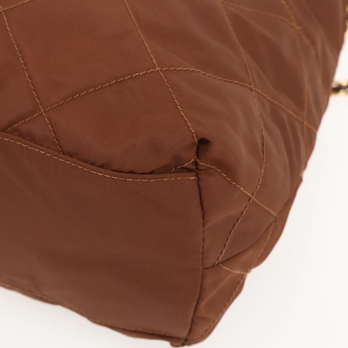 PRADA Chain Quilted Shoulder Bag Nylon Brown Gold Auth 160140