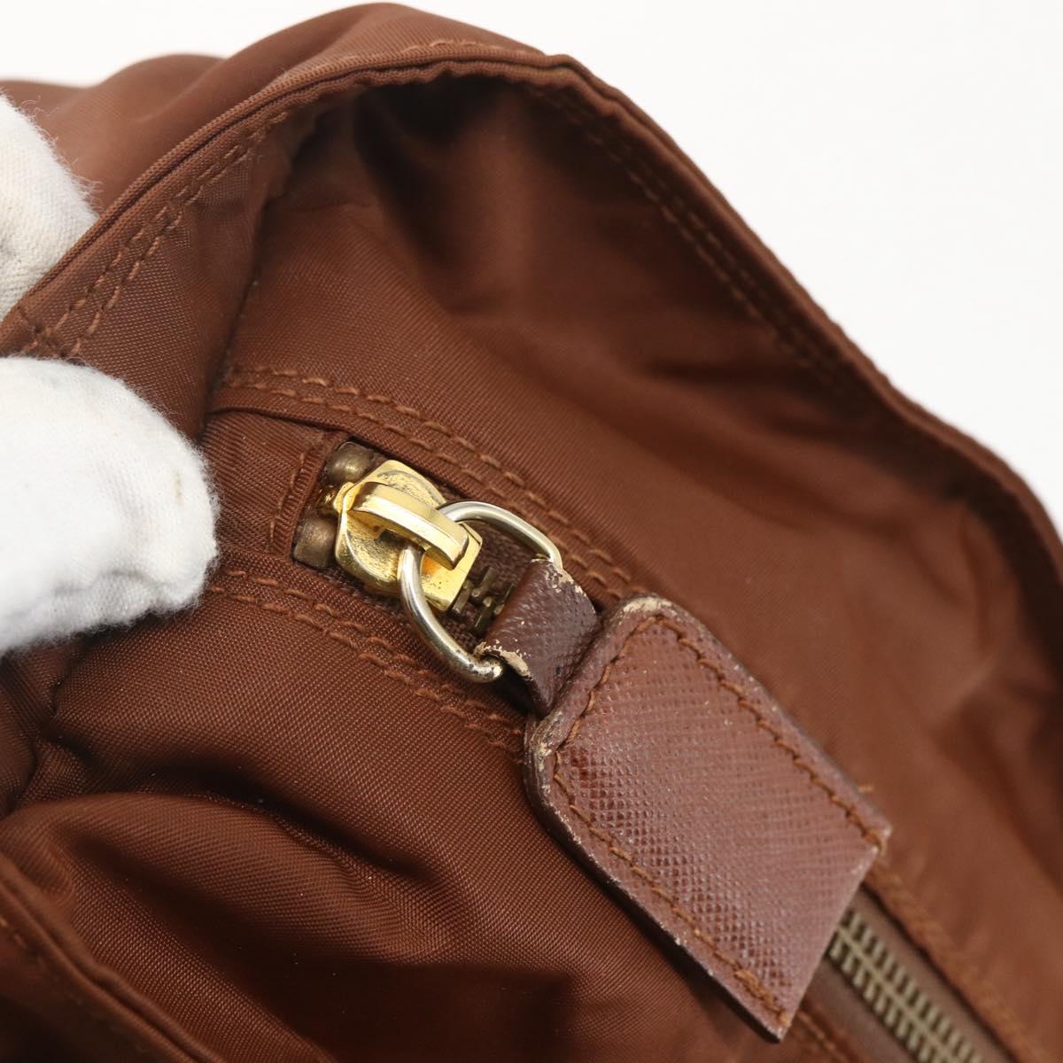 PRADA Chain Quilted Shoulder Bag Nylon Brown Gold Auth 160140