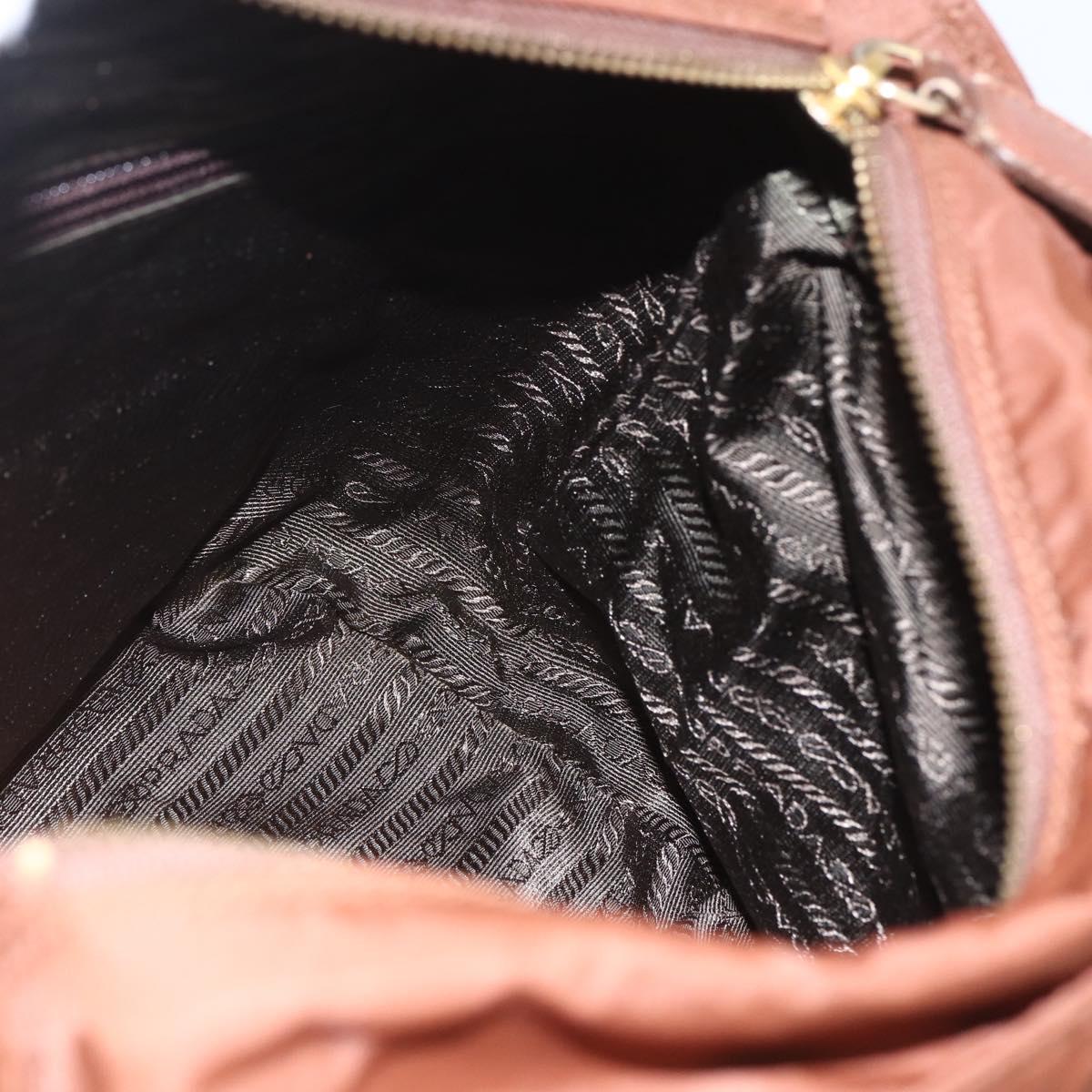 PRADA Chain Quilted Shoulder Bag Nylon Brown Gold Auth 160140
