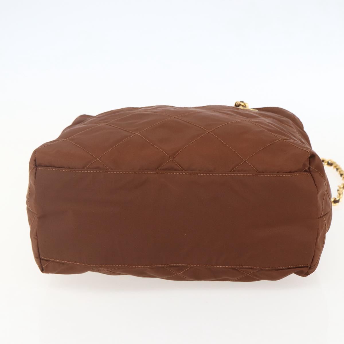 PRADA Chain Quilted Shoulder Bag Nylon Brown Gold Auth 160140