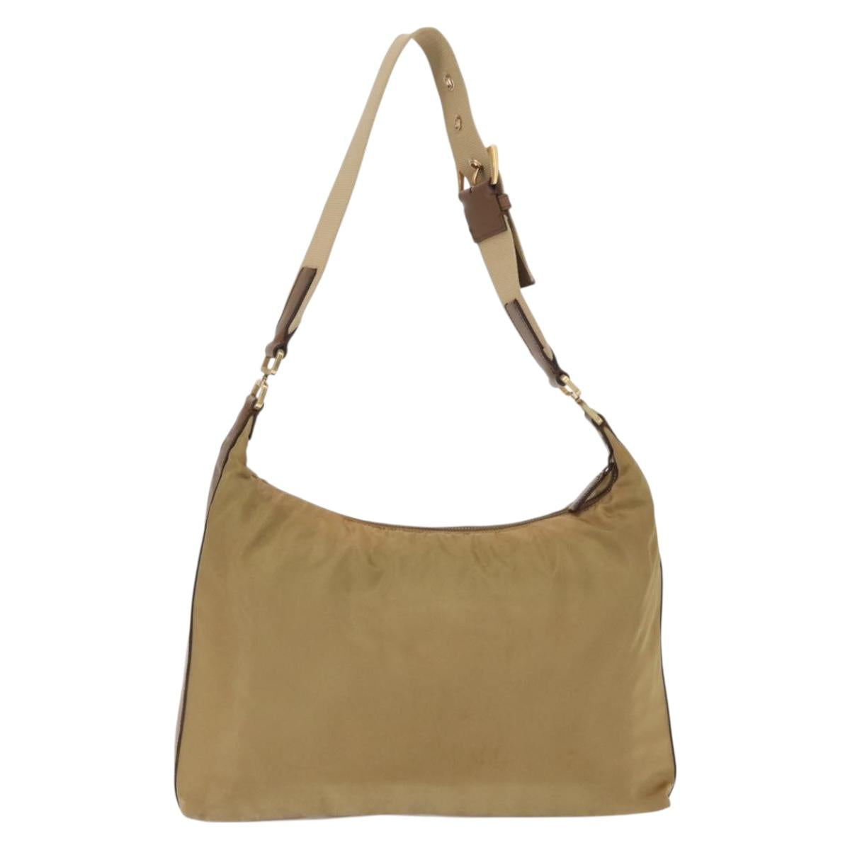 PRADA Shoulder Bag Nylon Beige Gold Auth 160150
