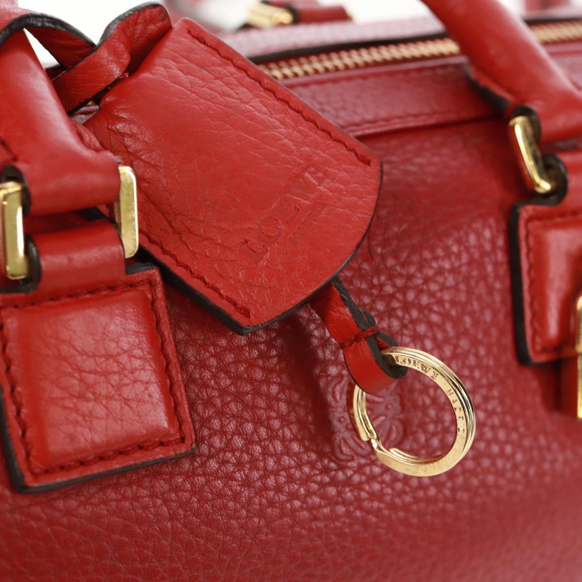 LOEWE Hand Bag Leather 2way Red Gold Auth 160175
