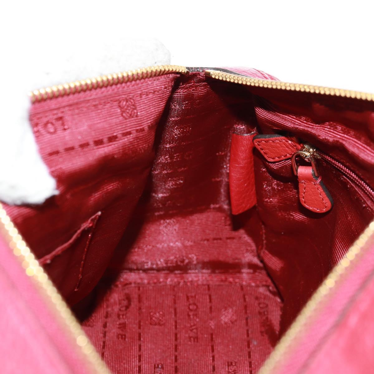 LOEWE Hand Bag Leather 2way Red Gold Auth 160175