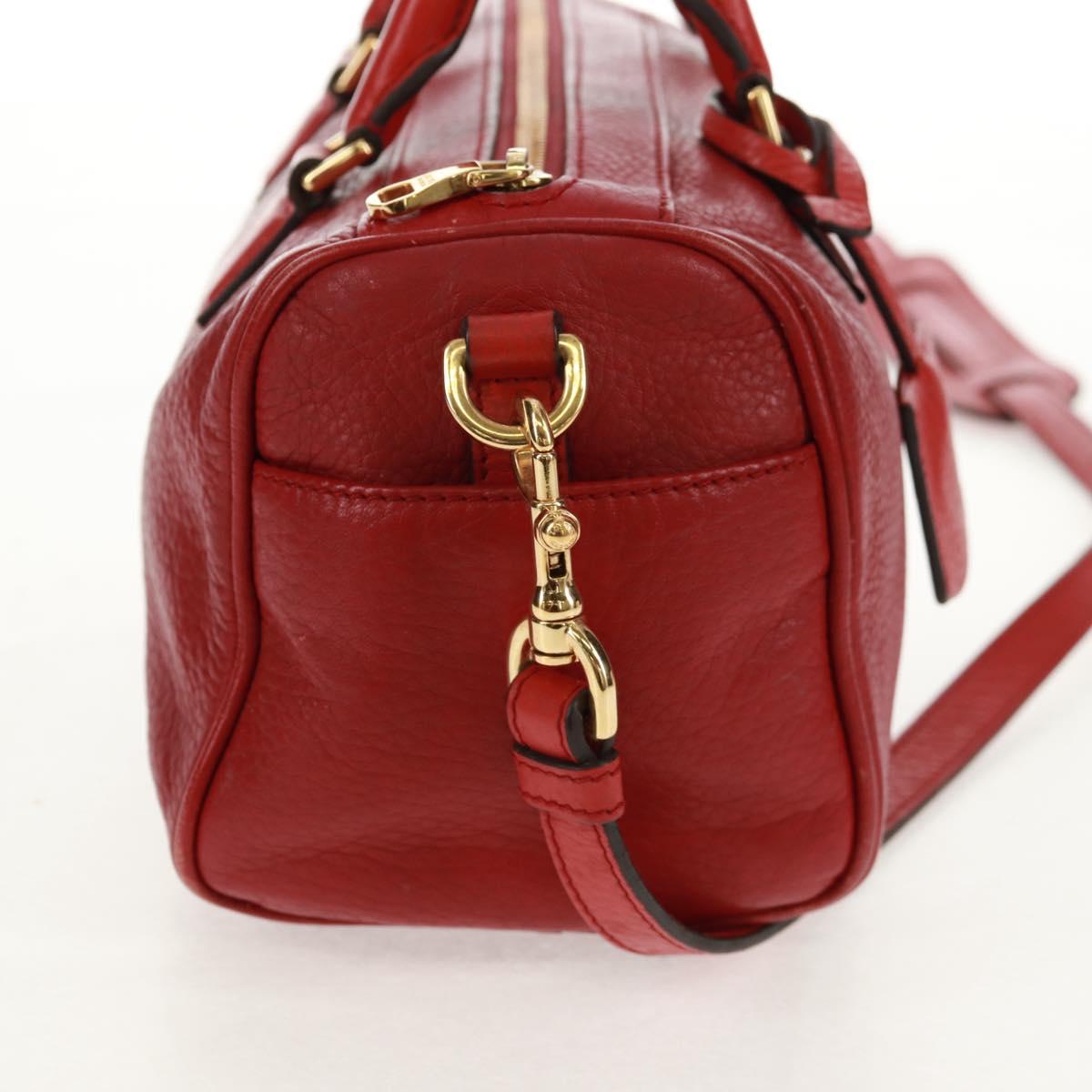 LOEWE Hand Bag Leather 2way Red Gold Auth 160175