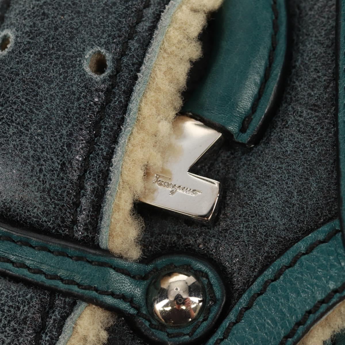 Salvatore Ferragamo Gancini Shoulder Bag Mouton Blue Green Silver Auth 160179V