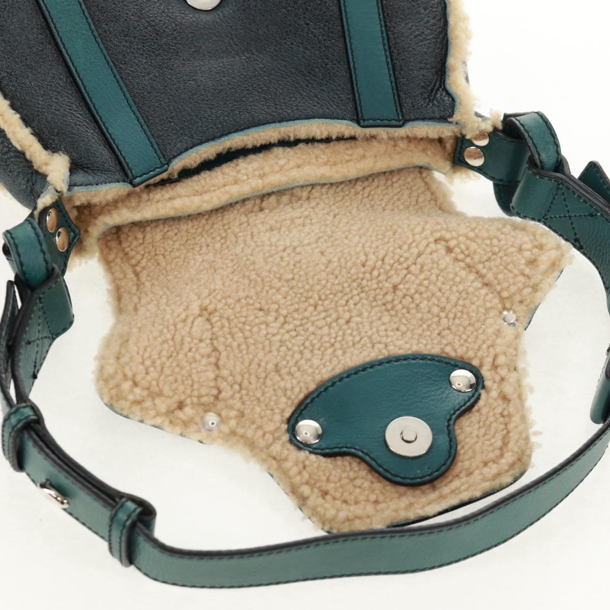 Salvatore Ferragamo Gancini Shoulder Bag Mouton Blue Green Silver Auth 160179V