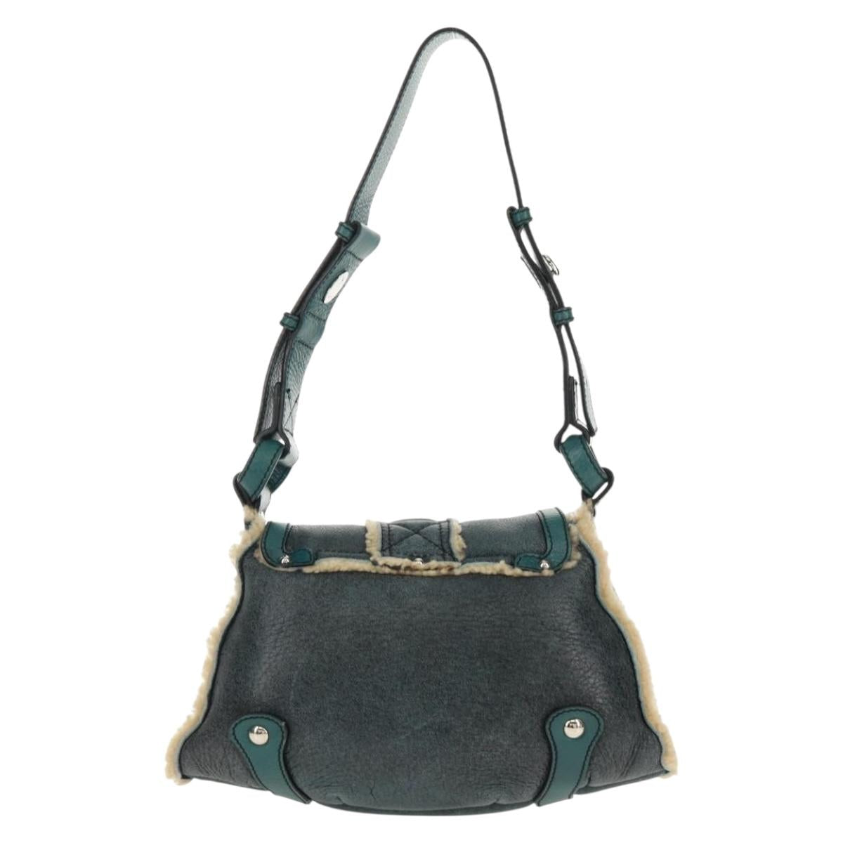 Salvatore Ferragamo Gancini Shoulder Bag Mouton Blue Green Silver Auth 160179V