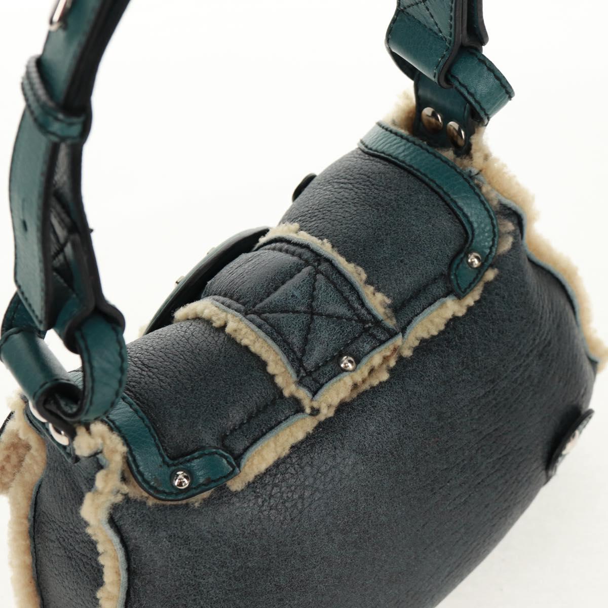 Salvatore Ferragamo Gancini Shoulder Bag Mouton Blue Green Silver Auth 160179V