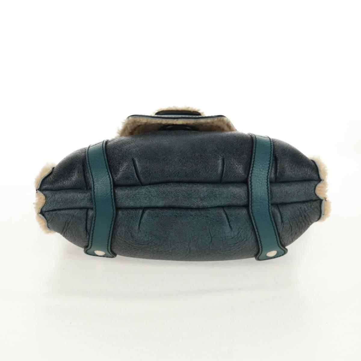 Salvatore Ferragamo Gancini Shoulder Bag Mouton Blue Green Silver Auth 160179V