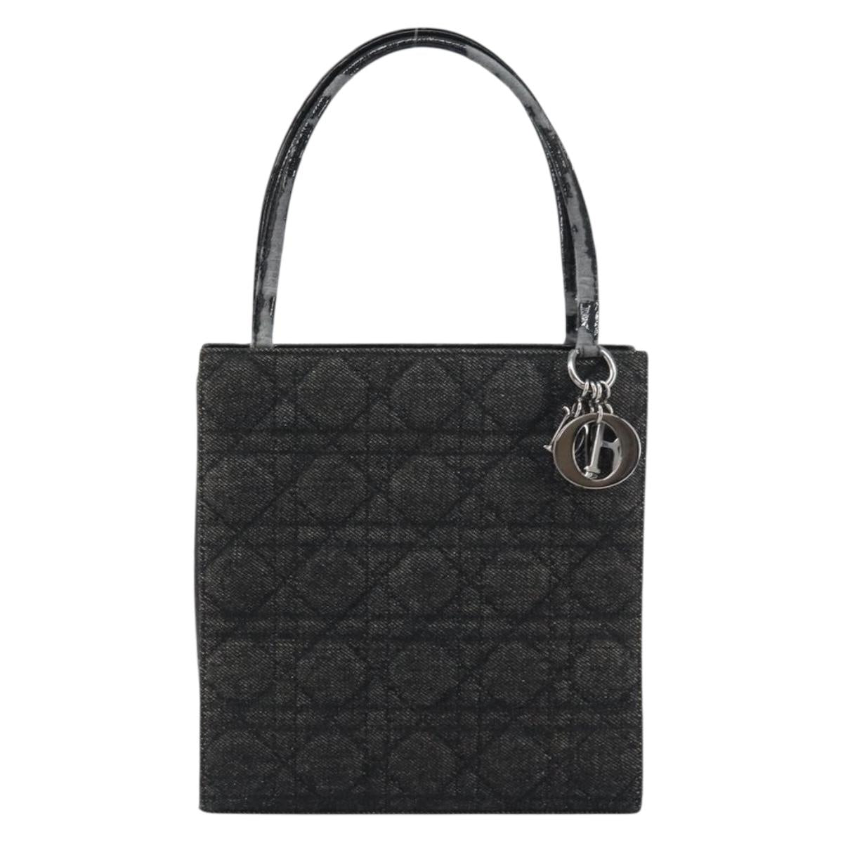 Christian Dior Lady Dior Hand Bag Denim Black Silver Auth 160181