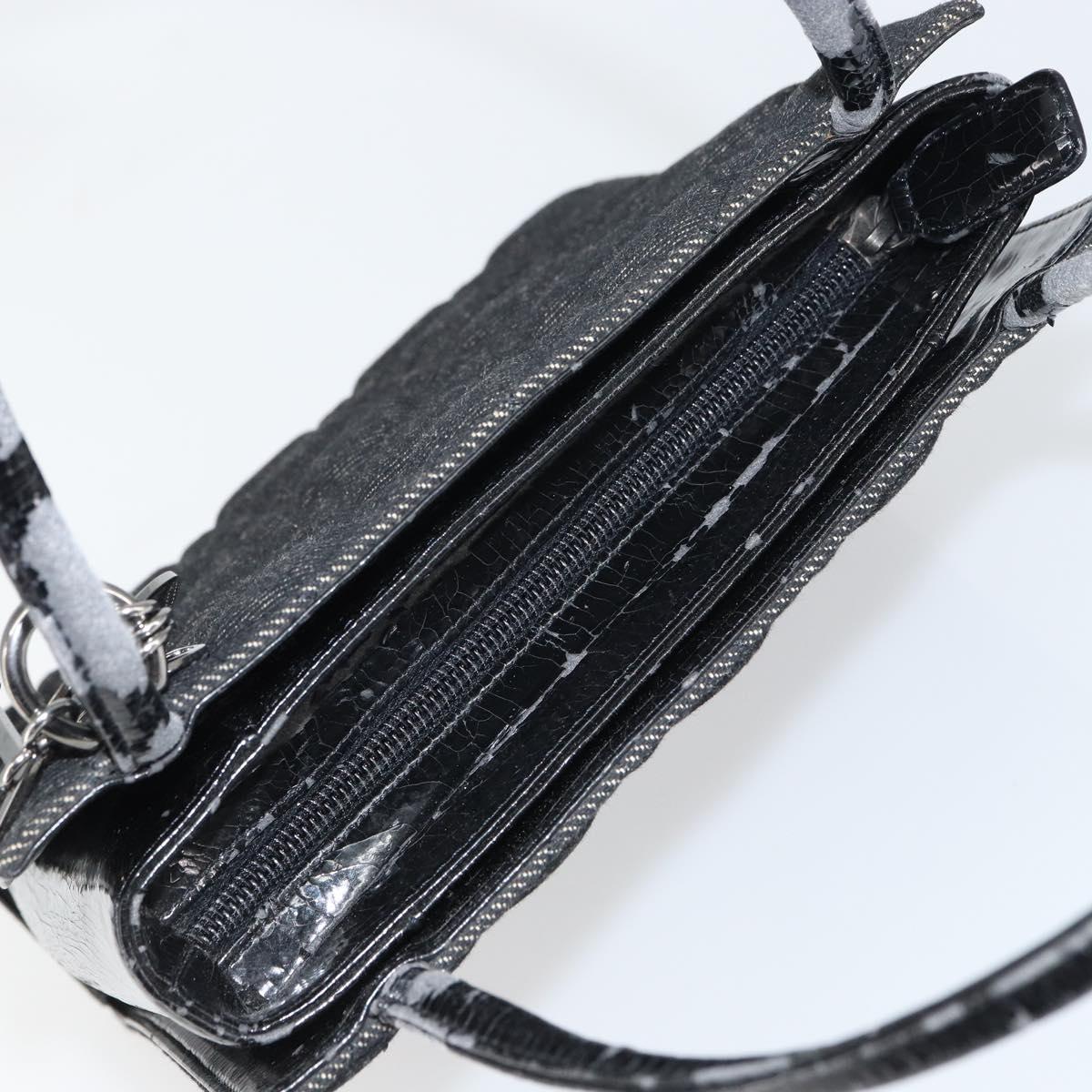 Christian Dior Lady Dior Hand Bag Denim Black Silver Auth 160181