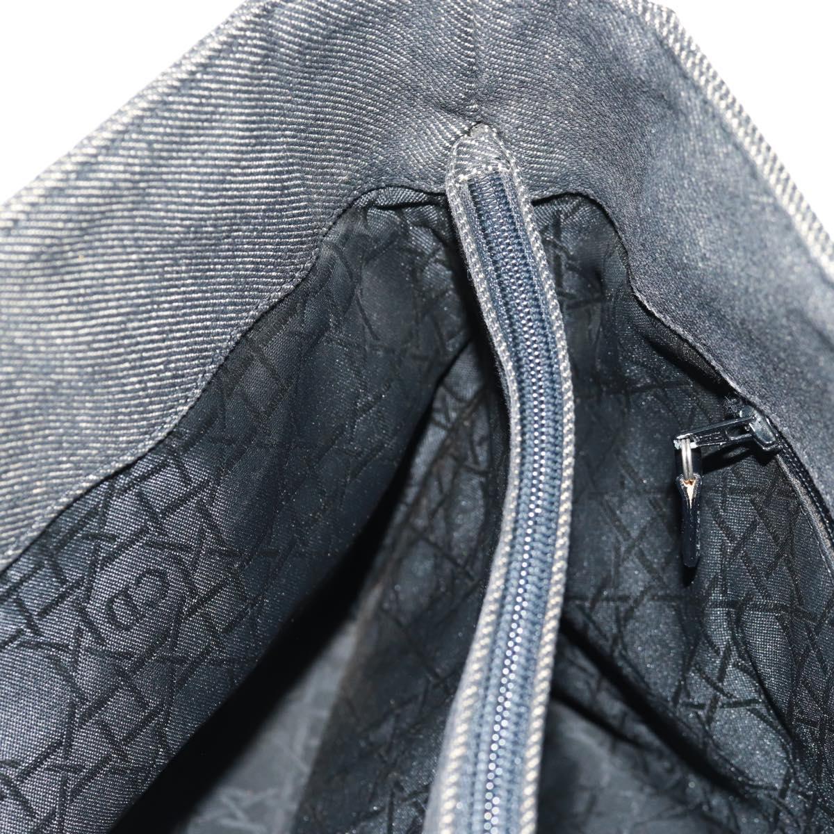 Christian Dior Lady Dior Canage Hand Bag Denim Black Silver Auth 160182