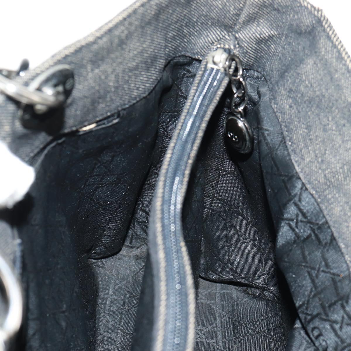 Christian Dior Lady Dior Canage Hand Bag Denim Black Silver Auth 160182