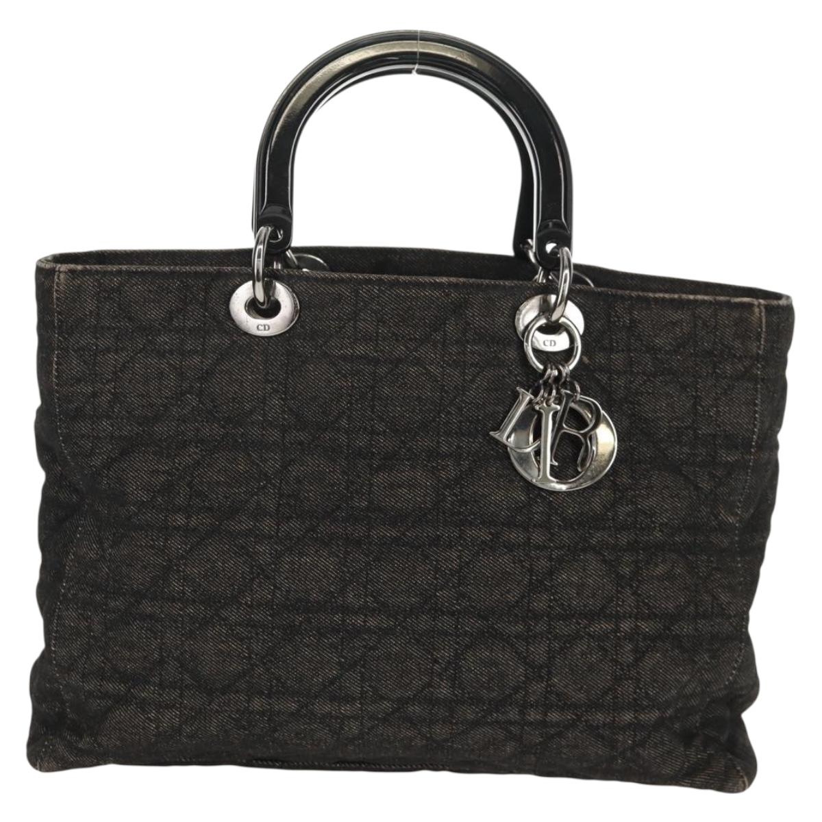 Christian Dior Lady Dior Canage Hand Bag Denim Black Silver Auth 160182
