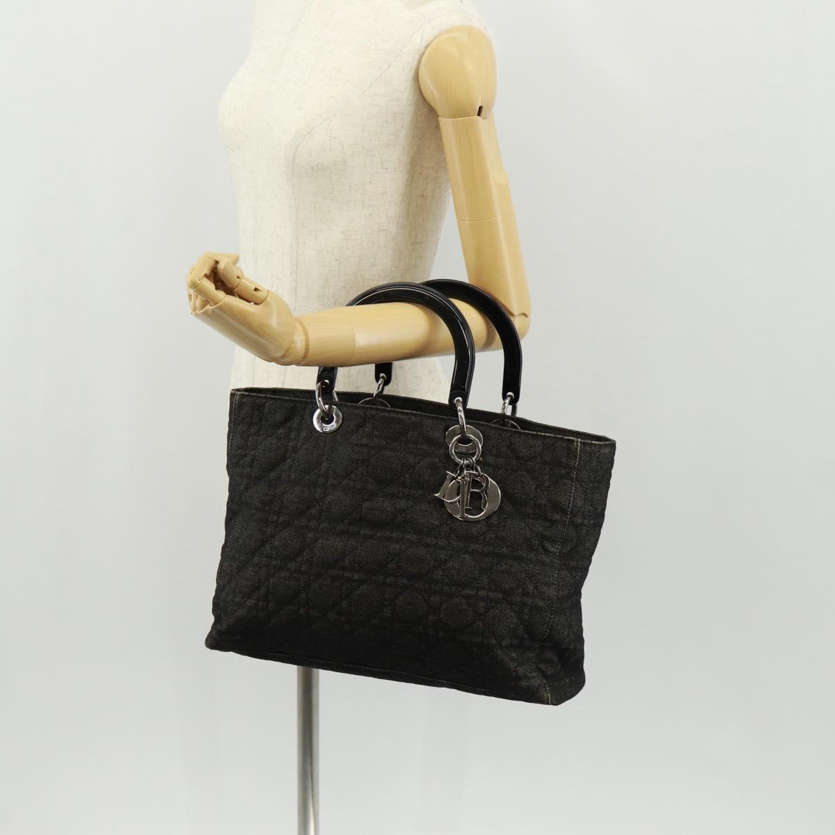 Christian Dior Lady Dior Canage Hand Bag Denim Black Silver Auth 160182