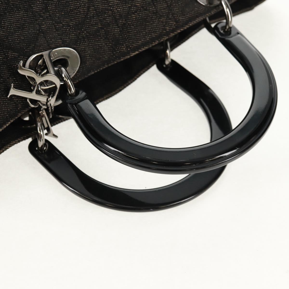 Christian Dior Lady Dior Canage Hand Bag Denim Black Silver Auth 160182