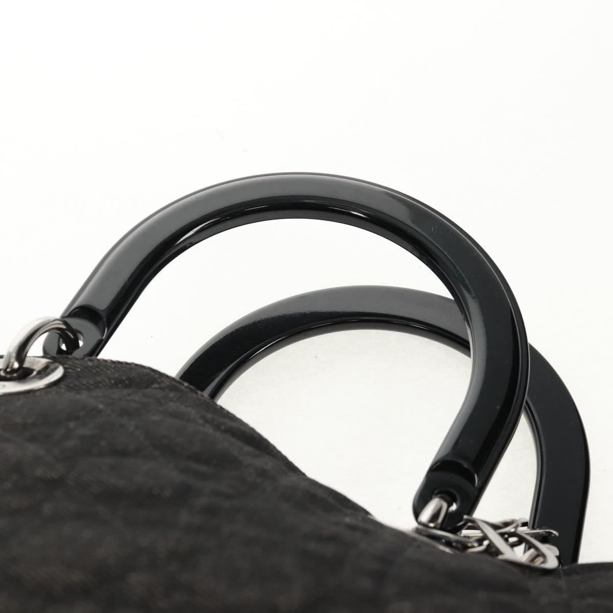 Christian Dior Lady Dior Canage Hand Bag Denim Black Silver Auth 160182