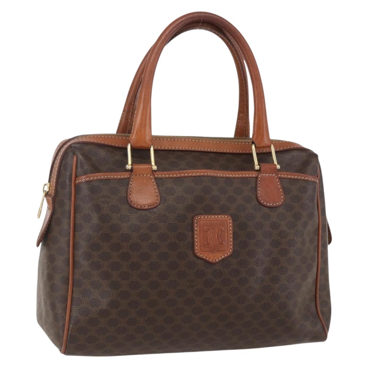 CELINE Macadam Canvas Hand Bag PVC Leather Brown Gold Auth 160202