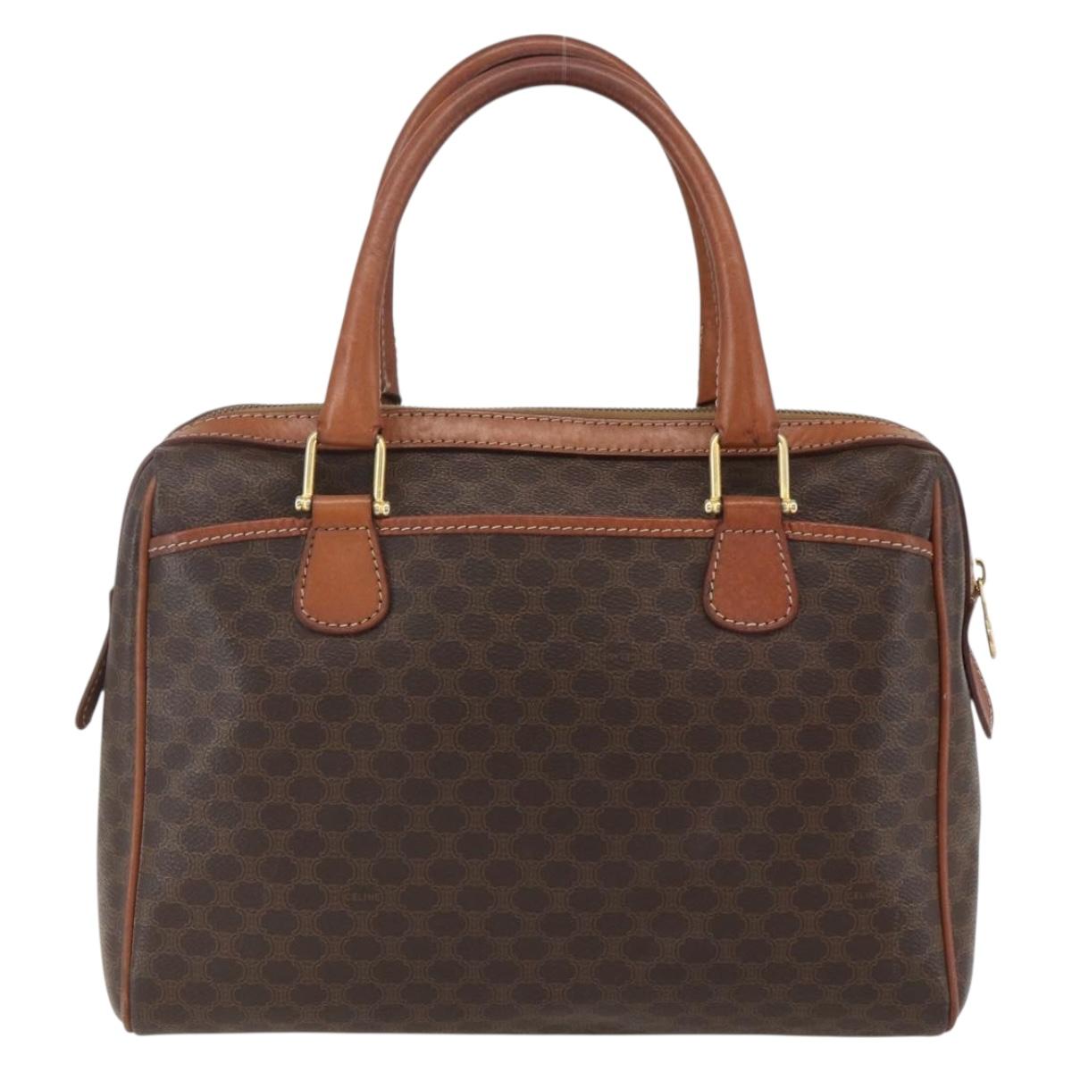 CELINE Macadam Canvas Hand Bag PVC Leather Brown Gold Auth 160202